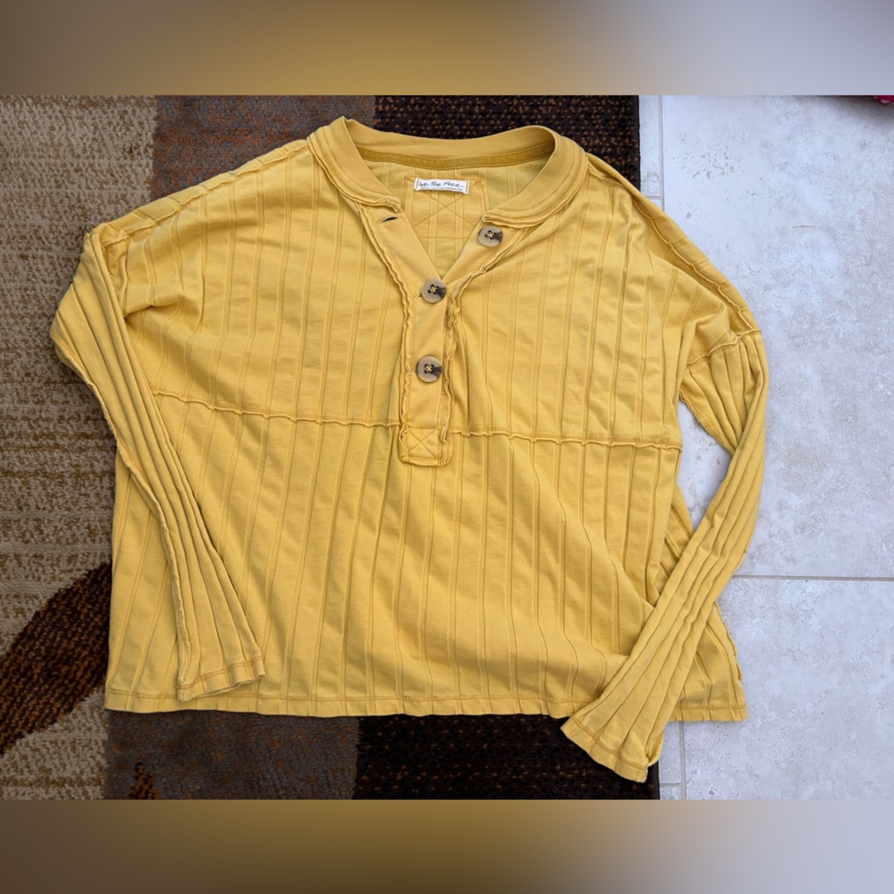 We The Free Mustard Yellow Ribbed Henley Top